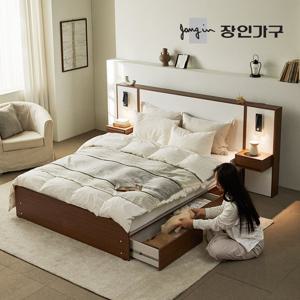 장인가구 밤비 호텔 통서랍 수납침대 프레임 LK+협탁2 (높이 300,주문제작)