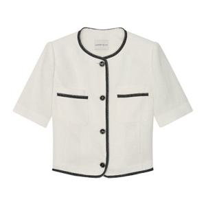 [르샵]25l1l21wjk060uu배색 테이프 반팔 노카라 트위드 자켓