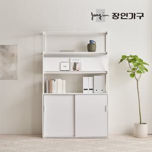 장인가구 마운트 슬라이딩장 1200 3단 선반 다용도 수납장 세트+매거진랙