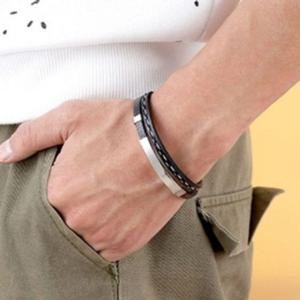 실버 액세서리 가죽 아돌프 포인트 팔찌 두줄 남자 여