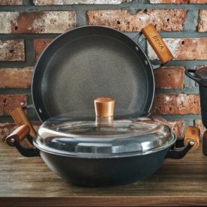 베카 시즈닝 무쇠 28cm 3종세트(양수그리들+양수궁중팬+유리뚜껑)