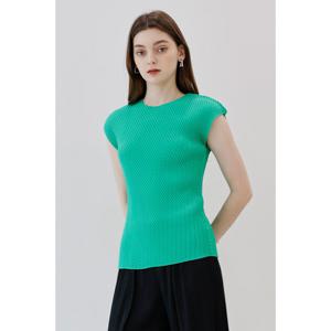 [요이츠]사선 플리츠 캡 슬리브 블라우스_YJ05WNPBL13_GR1