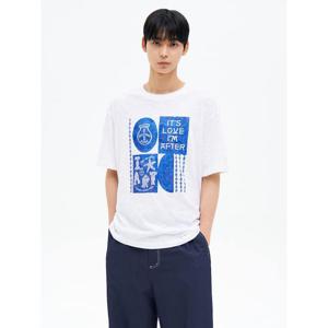 (215742AY61) [에잇세컨즈] 슬럽 코튼 물고기 그래픽 티셔츠  화이트