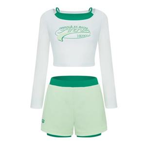 [아레나]여성 A5BL1PS05OWT 스포티 레귤러핏 크롭 래쉬가드 세트 실내 비치수영복