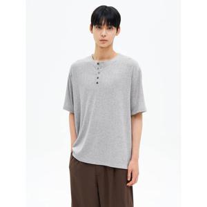 (225742EQ13) [에잇세컨즈] 저지 헨리넥 반소매 티셔츠  그레이
