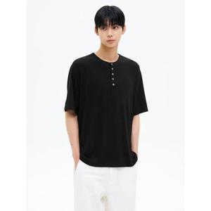 (225742EQ15) [에잇세컨즈] 저지 헨리넥 반소매 티셔츠  블랙