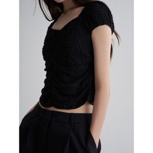 (165742DY45) [에잇세컨즈] 저지 레이스 반소매 티셔츠  블랙