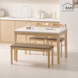 라로퍼니처 디어 1200 천연 대리석 4인 원목 식탁 세트 (식탁+의자2+벤치1)