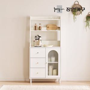 장인가구 쿠르바 모루유리 800 3단서랍 그릇 주방 수납장 상부장 세트