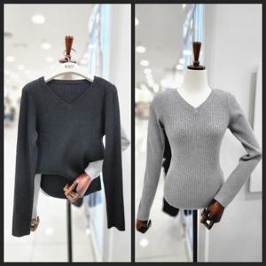 [비지트인뉴욕]브이넥슬림 니트골지티셔츠 VB2LK92M_US