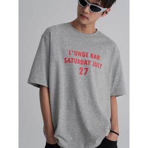 (215842AY33) [에잇세컨즈] 라운지바 레터링 반소매 티셔츠  그레이