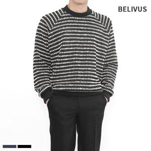 [빌리버스]빌리버스 남자 니트 BOP048 스트라이프 라운드티 긴팔