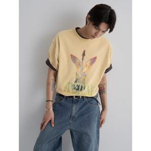 (265842CY5E) [에잇세컨즈] 가먼트다잉 웨스턴 그래픽 반소매 티셔츠  옐로우