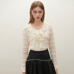 [SATIN] 레이스 러플 디테일 블라우스 O253T271