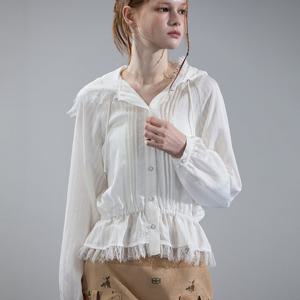 [에고이스트][BLUE LABEL] 레이스러플 후드 블라우스 ER3OBL03