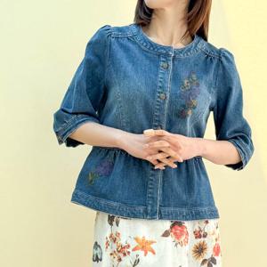 [비꼴리끄(여성)]데님 카라리스 자수 자켓 B252DJ2010