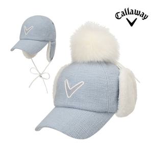 캘러웨이 2025 트위드 폼 여성용 이어워머 볼캡 겨울 골프모자 블루