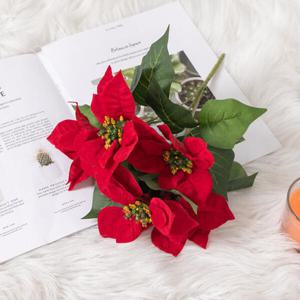아트박스/플라워트리 포인세티아 조화 벨벳 포인꽃 부쉬 소 30cm