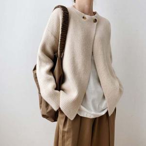 여성 랩 투버튼 골지 가디건 유니크 니트