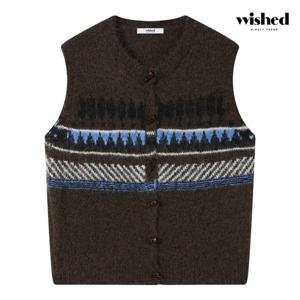 [위시드]라운드넥 패턴 버튼업 니트 베스트 (WICDVT002)