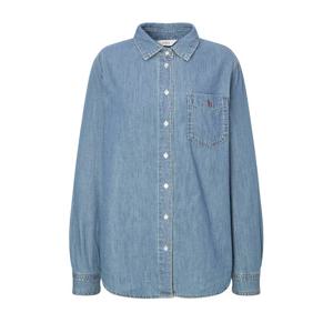 [헤지스]헤지스 여성 다크블루 워싱 면 긴소매셔츠 WSSH4C705B3