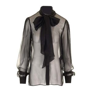생로랑 시어 실크 머슬린 보우 타이 블라우스 813777Y065W 1000