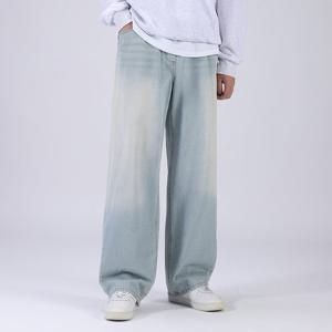 [후앙스] 사계절 덤블워싱 밴딩 와이드 연청 청바지 GICP1164