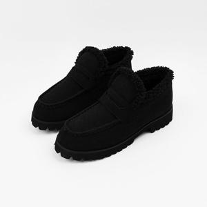 [신난다슈]여성 털 로퍼 단화 3cm 여자 방한 모카신 숏 부츠 퍼안감 스웨이드ST251849블랙