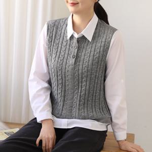 [웬디즈갤러리]배색 꽈배기 블라우스 / 셔츠 레이어드 출근룩 TBL101