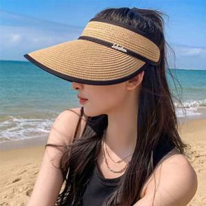 은창)아웃 컬러라인 밀짚 선캡 모자 썬캡 여름