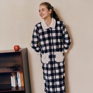 [솔브] 밍크 스판 체크 나염 원피스 가운(SEV2593L)