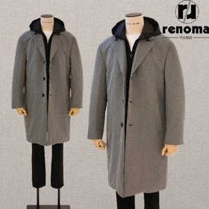 FW 블랙 그레이 하운드체크 누빔안감 후드탈착 체스터 코트 RPKMBH02AJD