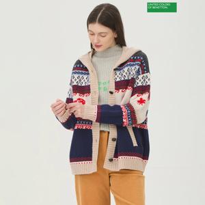 베네통 양 자카드 후드 니트 가디건 BAKCA9561