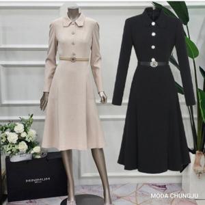 [미니멈]MD 카라넥  버튼 플레어 원피스 MD MXDAWO0150 M_CJ