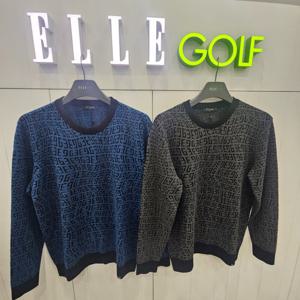 [엘르골프]남성 간절기 전판 로고 자카드 라운드 티셔츠6K53302