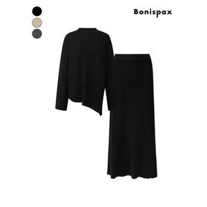 [보니스팍스]골지 언밸런스 니트 스커트 투피스 (XPBST002M0)