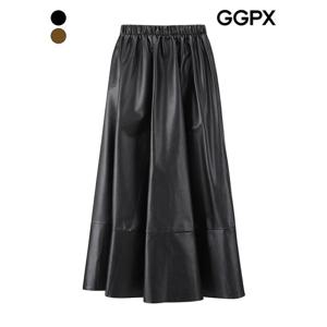 [GGPX]페이크 레더 밴딩 플레어 스커트 (GPBSK010F)