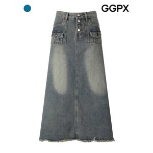 [GGPX]프린지 맥시 데님 하이웨스트 스커트 (GPBSK012F)