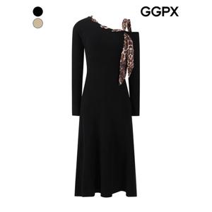 [GGPX]레오파드 원 포인트 숄더 끈 니트 원피스 (GPBOP013F)