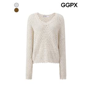 [GGPX]V넥 펀칭 후드 소프트 니트 (GPBKP041F)