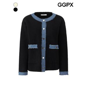 [GGPX]데님 배색 노카라 가디건 (GPBKG028F)