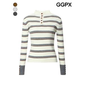 [GGPX]폴라 버튼넥 스트라이프 골지 니트 (GPBKP040B)