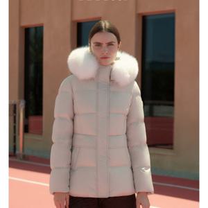 [엘르골프]여성 퍼 후드 중기장 다운점퍼6K82004