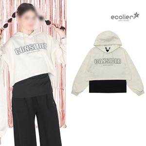 [에꼴리에]여자 겨울이월 언발 크롭 후드 레이어드티(23RT453)