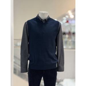 [바쏘옴므]WSZ3-WV07 네이비 캐시미어 혼방 브이넥 니트 조끼