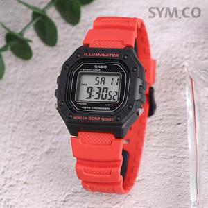 카시오 W-218H-4B 스퀘어 디지털 레드 군인 군용 남자 우레탄 시계 d