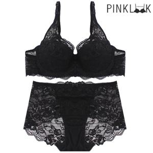 [핑크룩] 홑겹레이스 브라팬티2종세트/블랙