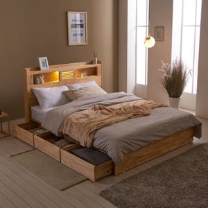 장인가구 플랫 포커스 LED 고무나무 원목수납침대 독립Q