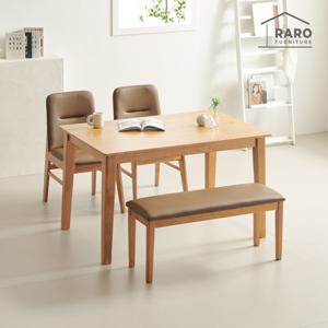 라로퍼니처 린디 1250 고무나무 원목 4인 식탁세트(식탁+의자2+방석벤치1)