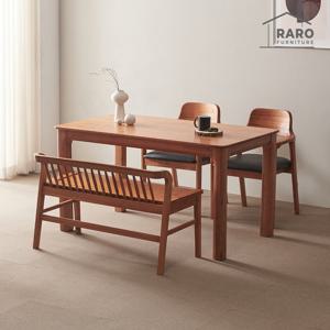 라로퍼니처 발렌시 1400 참죽나무 원목 4인 식탁 세트 (식탁+의자2+벤치1)